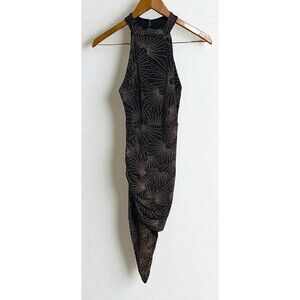 A’GACI Dress Women’s M Metallic Black Rose Gold Halter High Low Cocktail Party